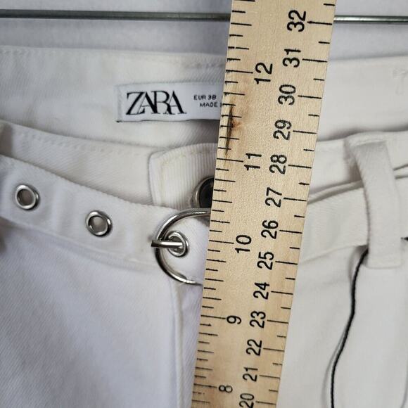 ZARA Straight High Waist Belted Cropped Jeans Size 6 Festival Boho Y2K New *Flaw - Picture 10 of 12